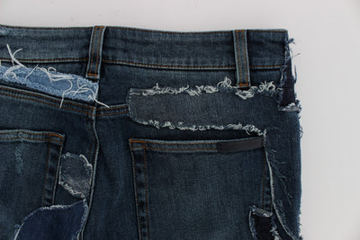 Dolce & Gabbana Blaue Patchwork Jeans-Shorts aus Stretch