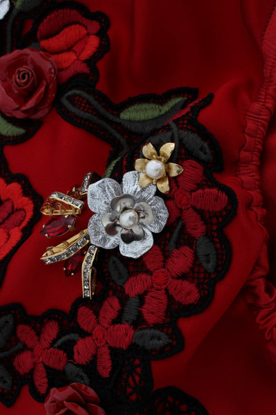 Dolce & Gabbana Rote Seidenkristallrosen Shorts