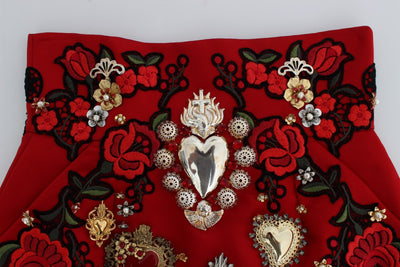 Dolce & Gabbana Rote Seidenkristallrosen Shorts