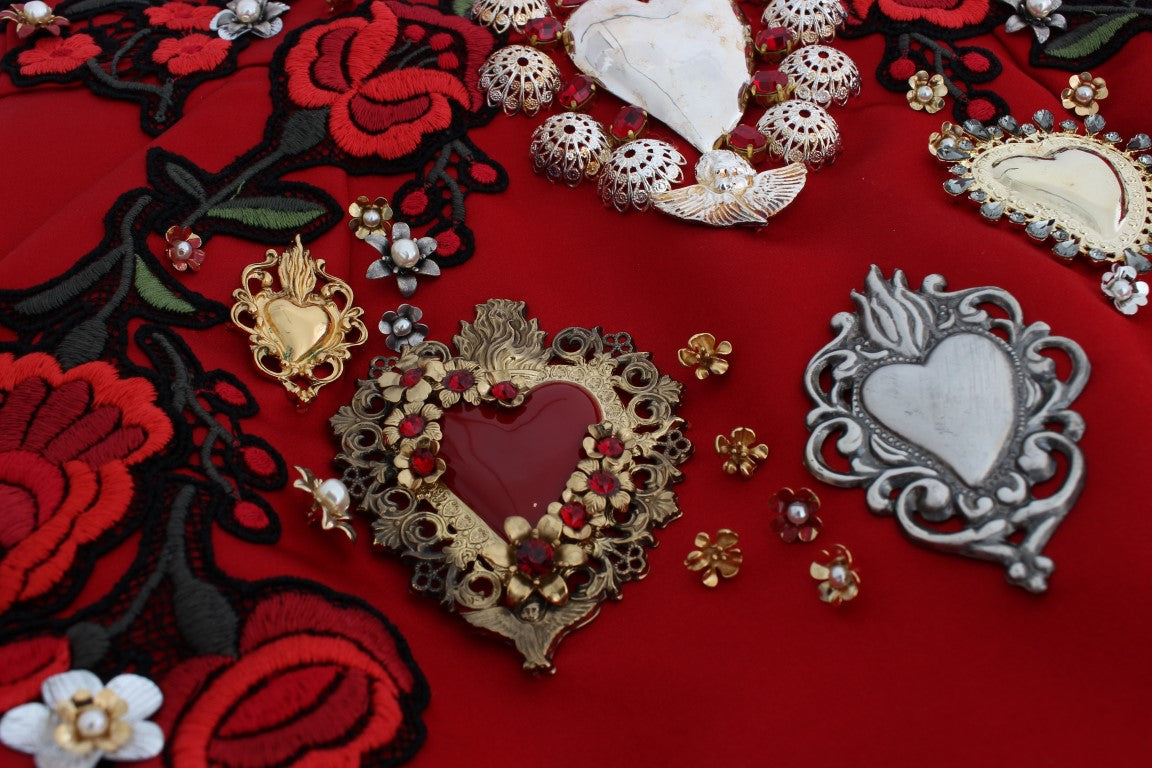 Dolce & Gabbana Rote Seidenkristallrosen Shorts