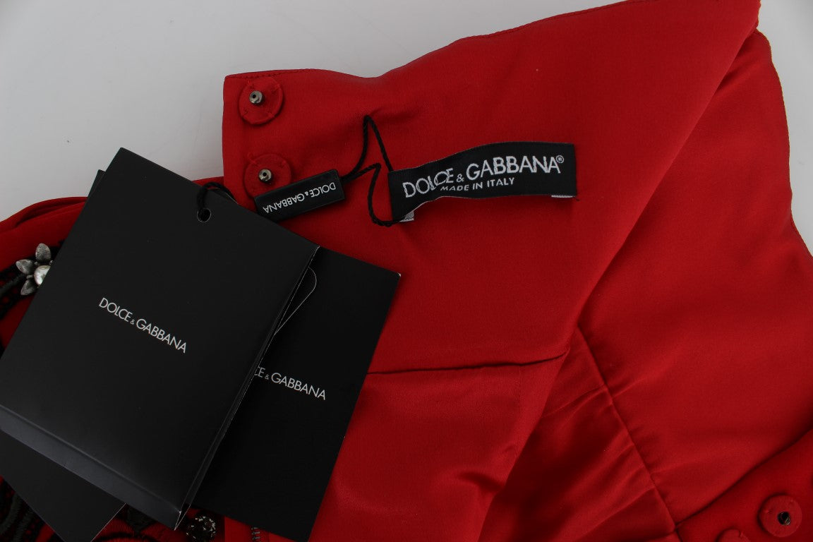 Dolce & Gabbana Rote Seidenkristallrosen Shorts