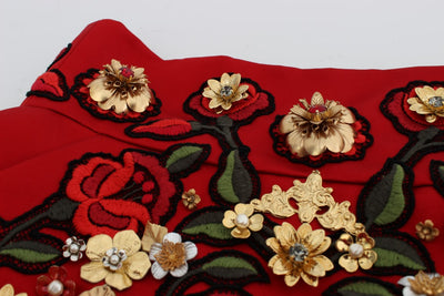Dolce & Gabbana Rote Seidenkristallrosen Shorts