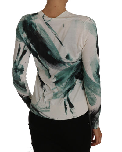 Dolce & Gabbana Weißer Seiden-Cardigan Leichter Pinselstrich-Pullover
