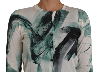 Dolce & Gabbana Weißer Seiden-Cardigan Leichter Pinselstrich-Pullover