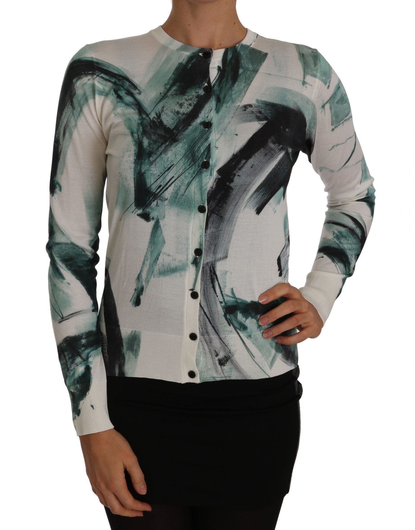 Dolce & Gabbana Weißer Seiden-Cardigan Leichter Pinselstrich-Pullover