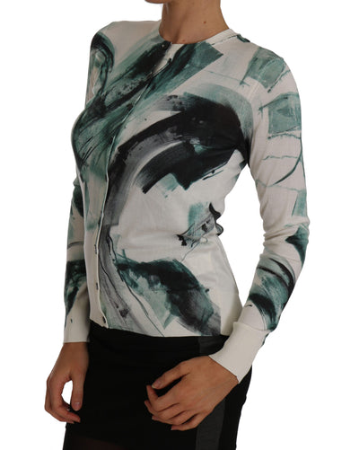 Dolce & Gabbana Weißer Seiden-Cardigan Leichter Pinselstrich-Pullover