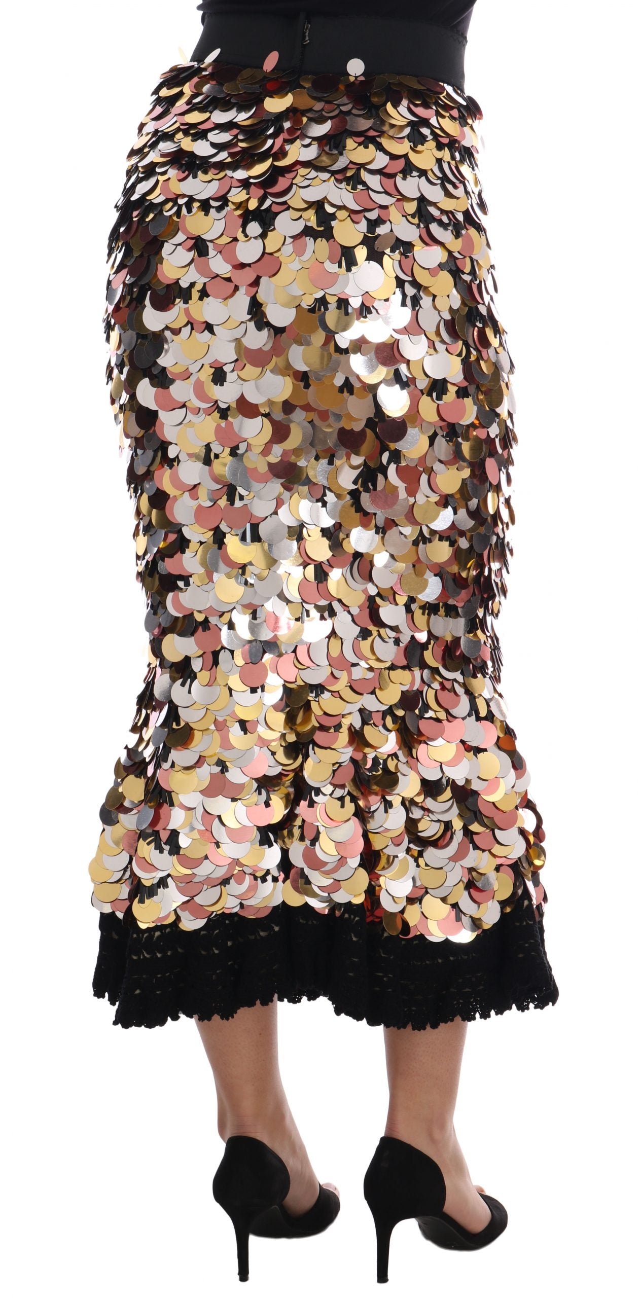 Dolce & Gabbana Goldfarbener Schößchenrock mit hoher Taille und Paillettenbesatz