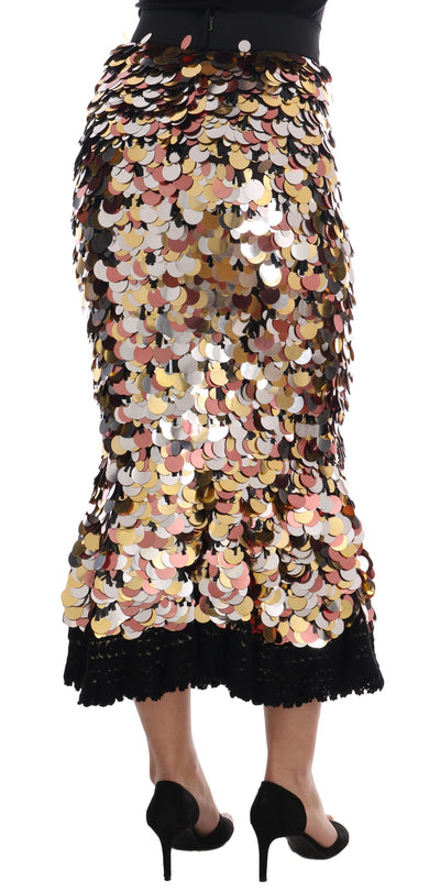 Dolce & Gabbana Goldfarbener Schößchenrock mit hoher Taille und Paillettenbesatz