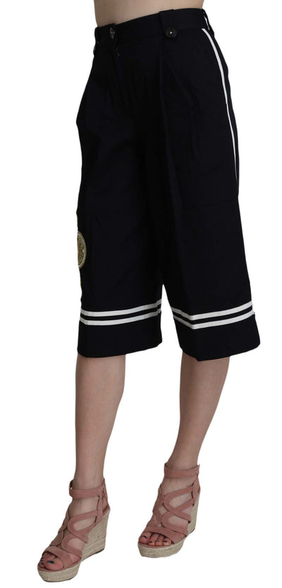 Dolce & Gabbana Schwarze Hose aus Baumwolle mit Verzierungen