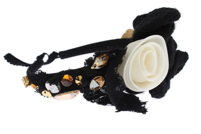 Dolce & Gabbana Diadem Stirnband Tiara Weiß Rose Kristall Haar Gold