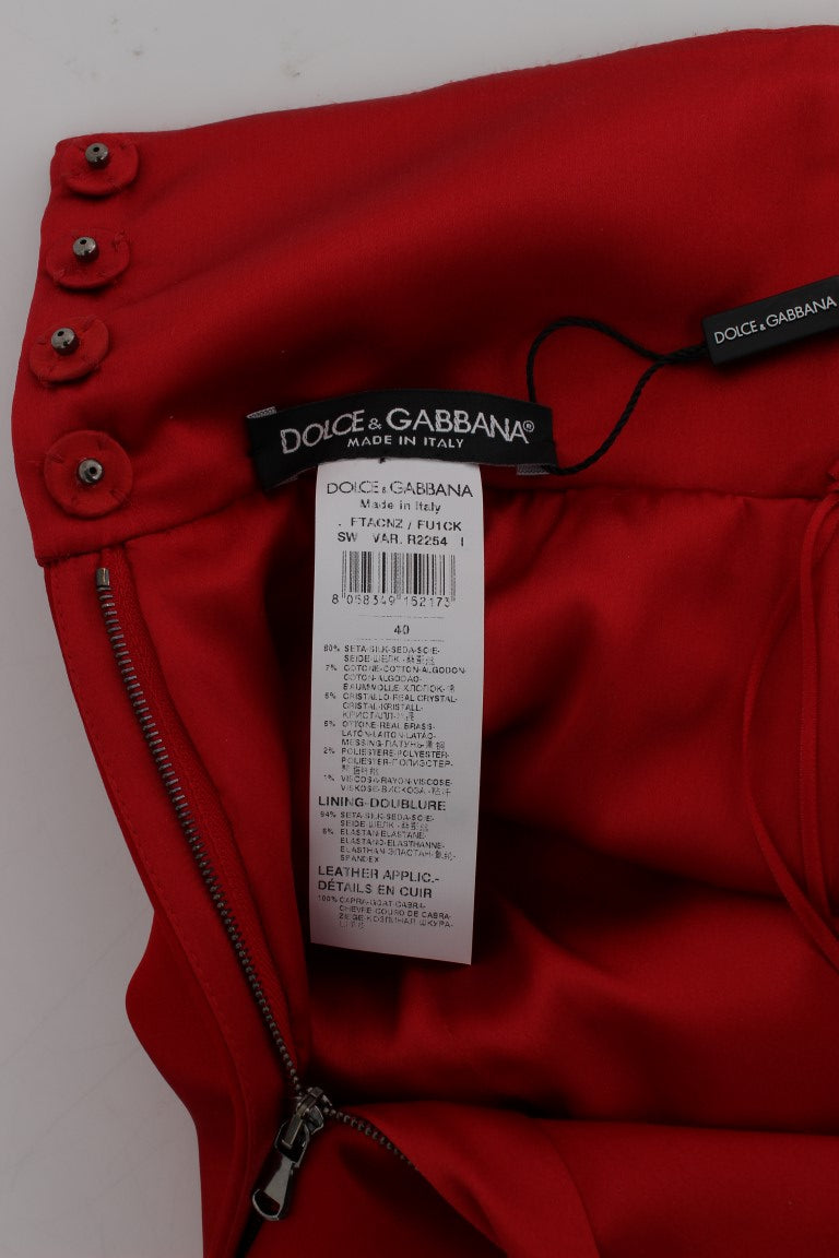 Dolce & Gabbana Rote Seidenkristallrosen Shorts