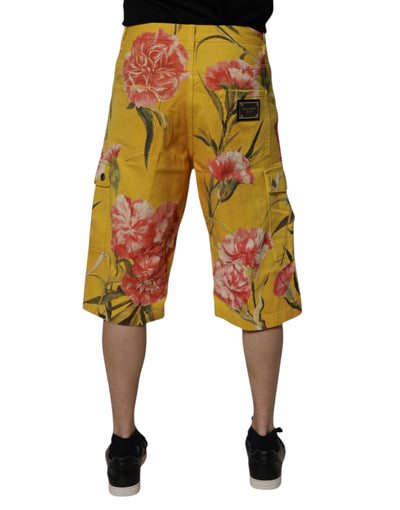 Dolce & Gabbana Gelbe geblümte Cargo Denim Herren Bermudashorts