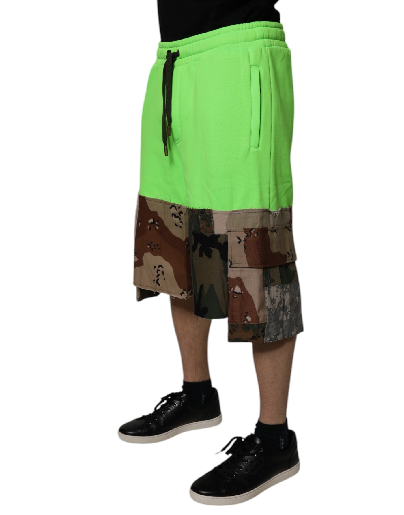 Dolce & Gabbana Grüne Cargo-Bermudashorts mit Patchwork
