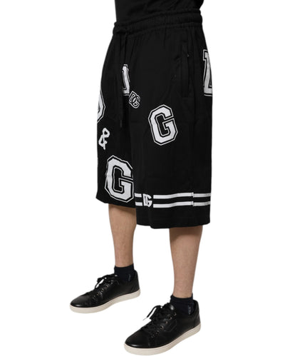 Dolce & Gabbana Schwarze Logo-Baumwoll-Bermudas Sweatshorts Shorts
