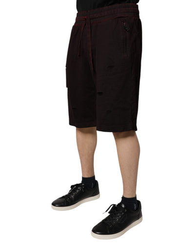 Dolce & Gabbana Bordeauxfarbene Baumwoll-Bermudas Sweatshorts Shorts