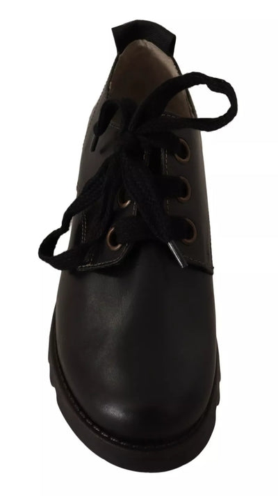 FLY LONDON Schwarz Leder Low Top Lace Up Damen Oxford Schuhe