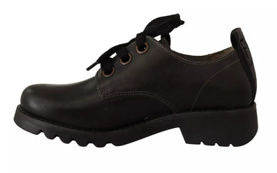 FLY LONDON Schwarz Leder Low Top Lace Up Damen Oxford Schuhe
