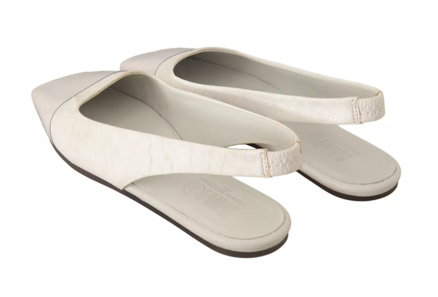 Maison Margiela Weiß Leder Slingback Slip On Flats Schuhe