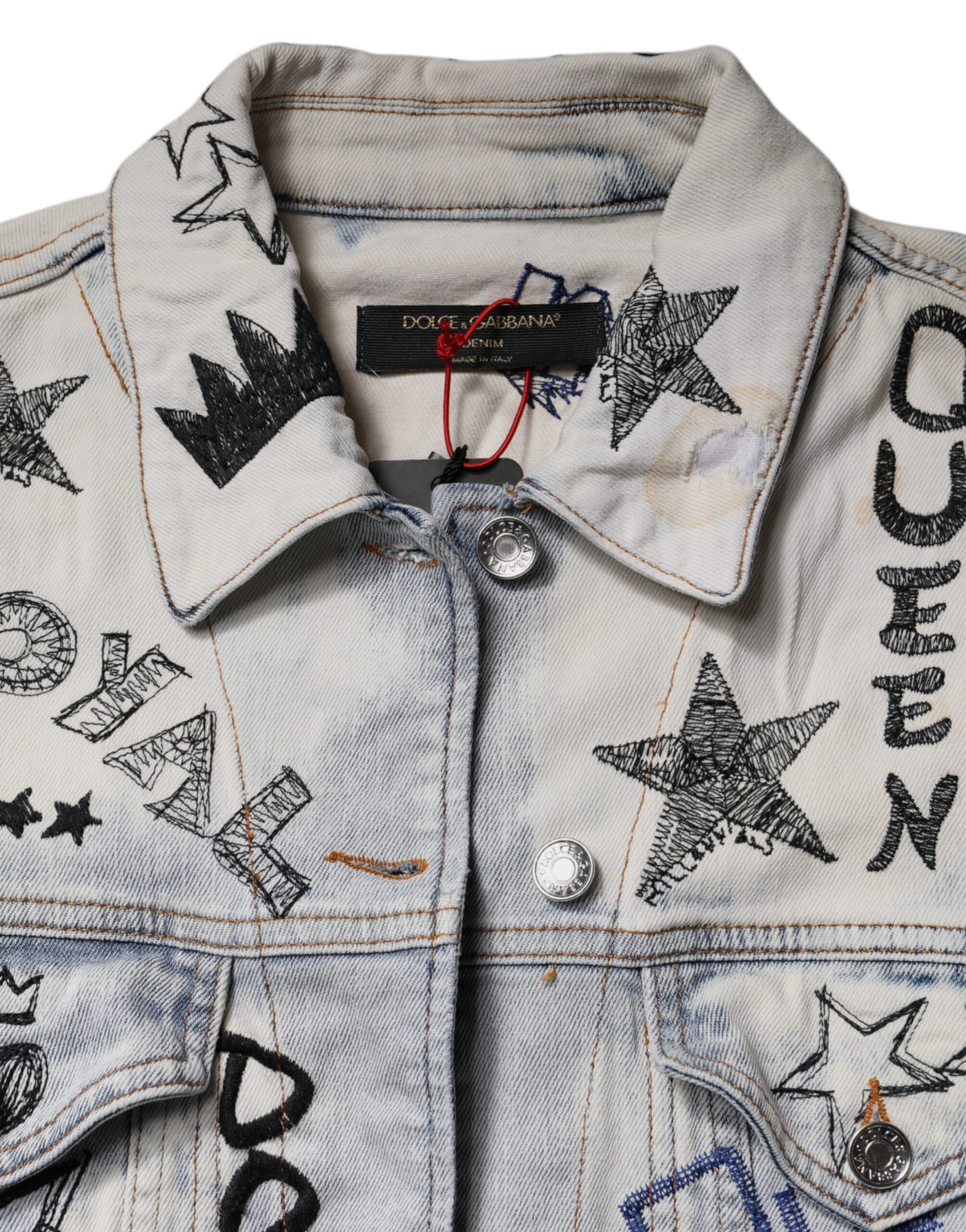 Dolce & Gabbana Hellblaue Graffiti-Denimjacke mit Knopfleiste