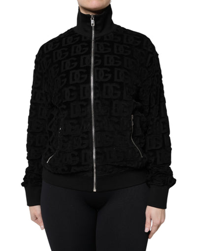 Dolce & Gabbana Schwarze Logo-Monogramm-Bomberjacke mit durchgehendem Reißverschluss