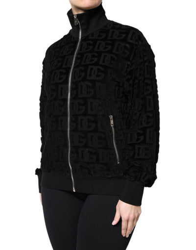 Dolce & Gabbana Schwarze Logo-Monogramm-Bomberjacke mit durchgehendem Reißverschluss