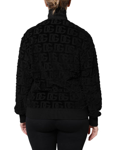 Dolce & Gabbana Schwarze Logo-Monogramm-Bomberjacke mit durchgehendem Reißverschluss
