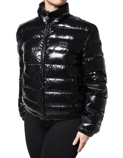 Dolce & Gabbana Schwarze Logo-Plakette Full Zip Pufferjacke