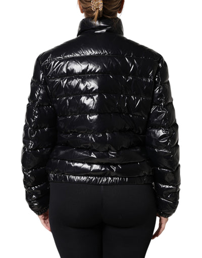 Dolce & Gabbana Schwarze Logo-Plakette Full Zip Pufferjacke