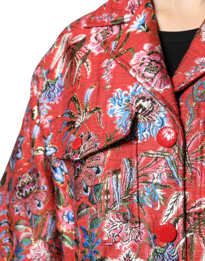 Dolce & Gabbana Roter geblümter Jacquard-Mantel mit Knopfleiste Jacke