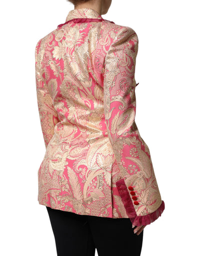 Dolce & Gabbana Rosa Gold Jacquard Nylon Mantel Blazer Jacke