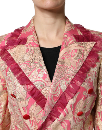 Dolce & Gabbana Rosa Gold Jacquard Nylon Mantel Blazer Jacke