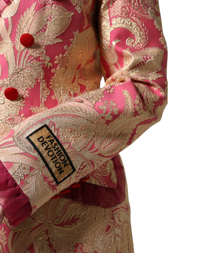 Dolce & Gabbana Rosa Gold Jacquard Nylon Mantel Blazer Jacke