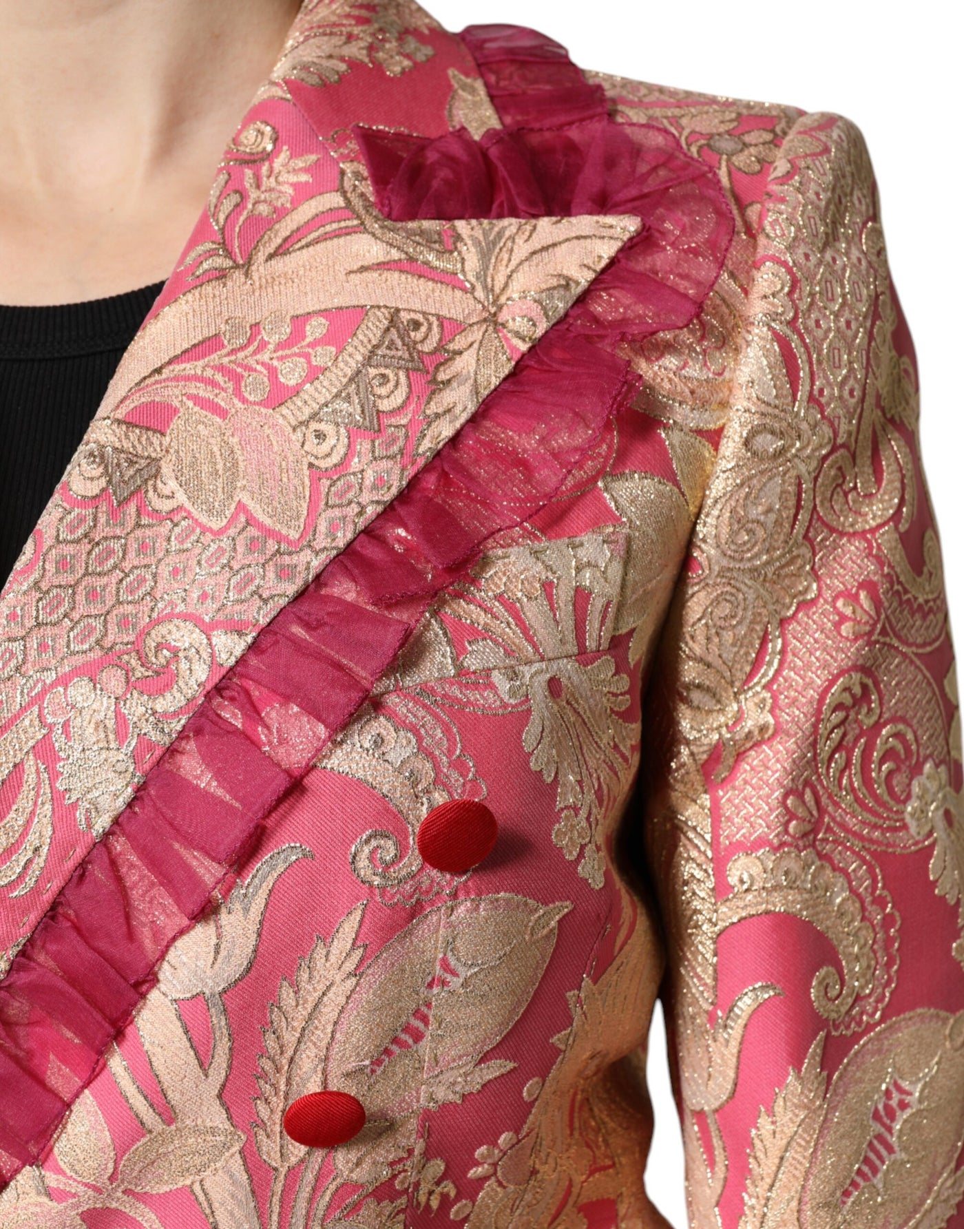 Dolce & Gabbana Rosa Gold Jacquard Nylon Mantel Blazer Jacke