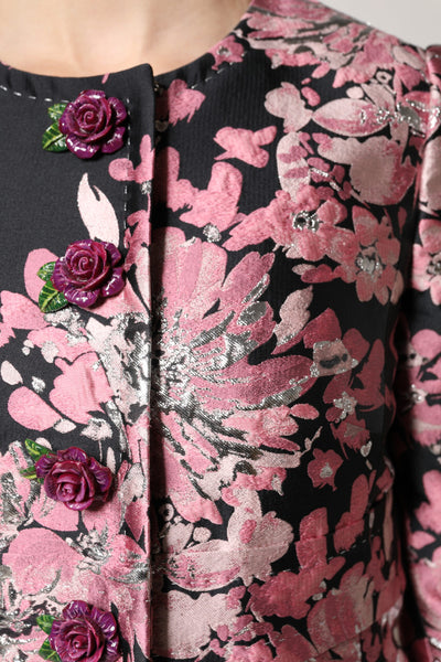 Dolce & Gabbana Rosa Schwarz Floral Brokat Trenchcoat Jacke