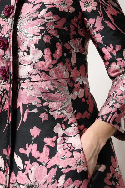 Dolce & Gabbana Rosa Schwarz Floral Brokat Trenchcoat Jacke