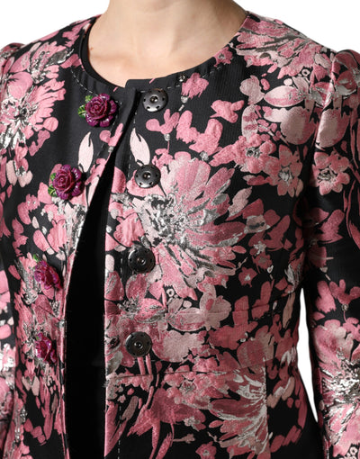 Dolce & Gabbana Rosa Schwarz Floral Brokat Trenchcoat Jacke