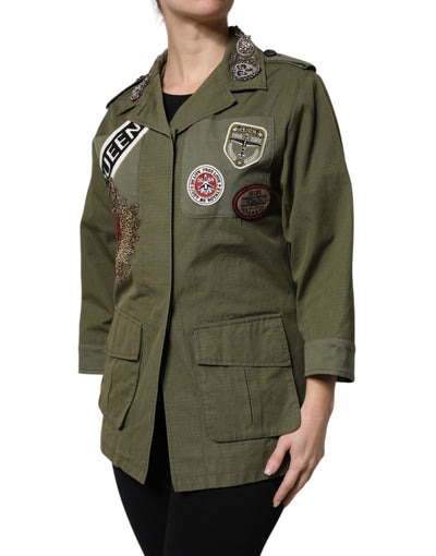 Dolce & Gabbana Militärgrüner verschnörkelter Mantel Jacke Queen
