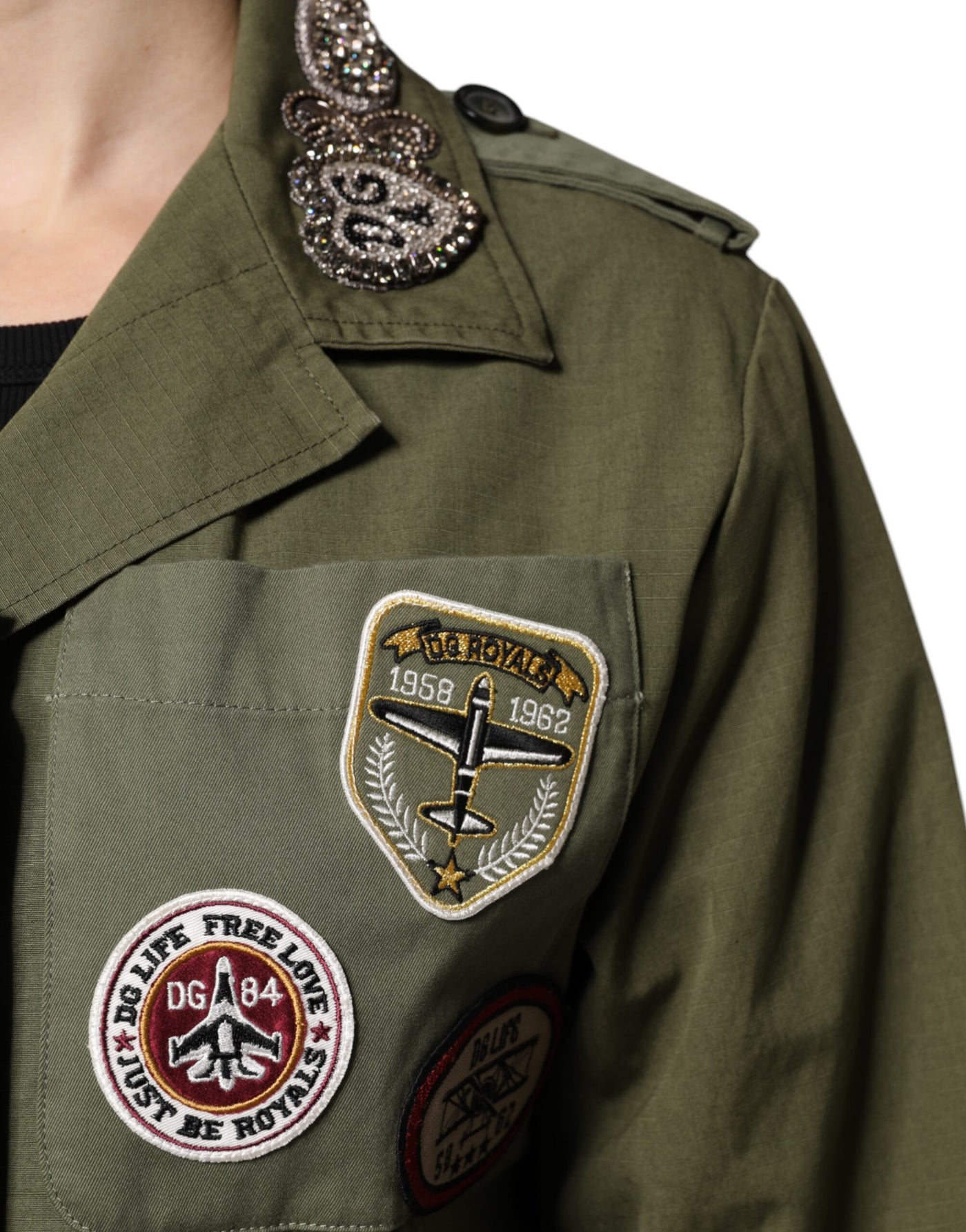 Dolce & Gabbana Militärgrüner verschnörkelter Mantel Jacke Queen