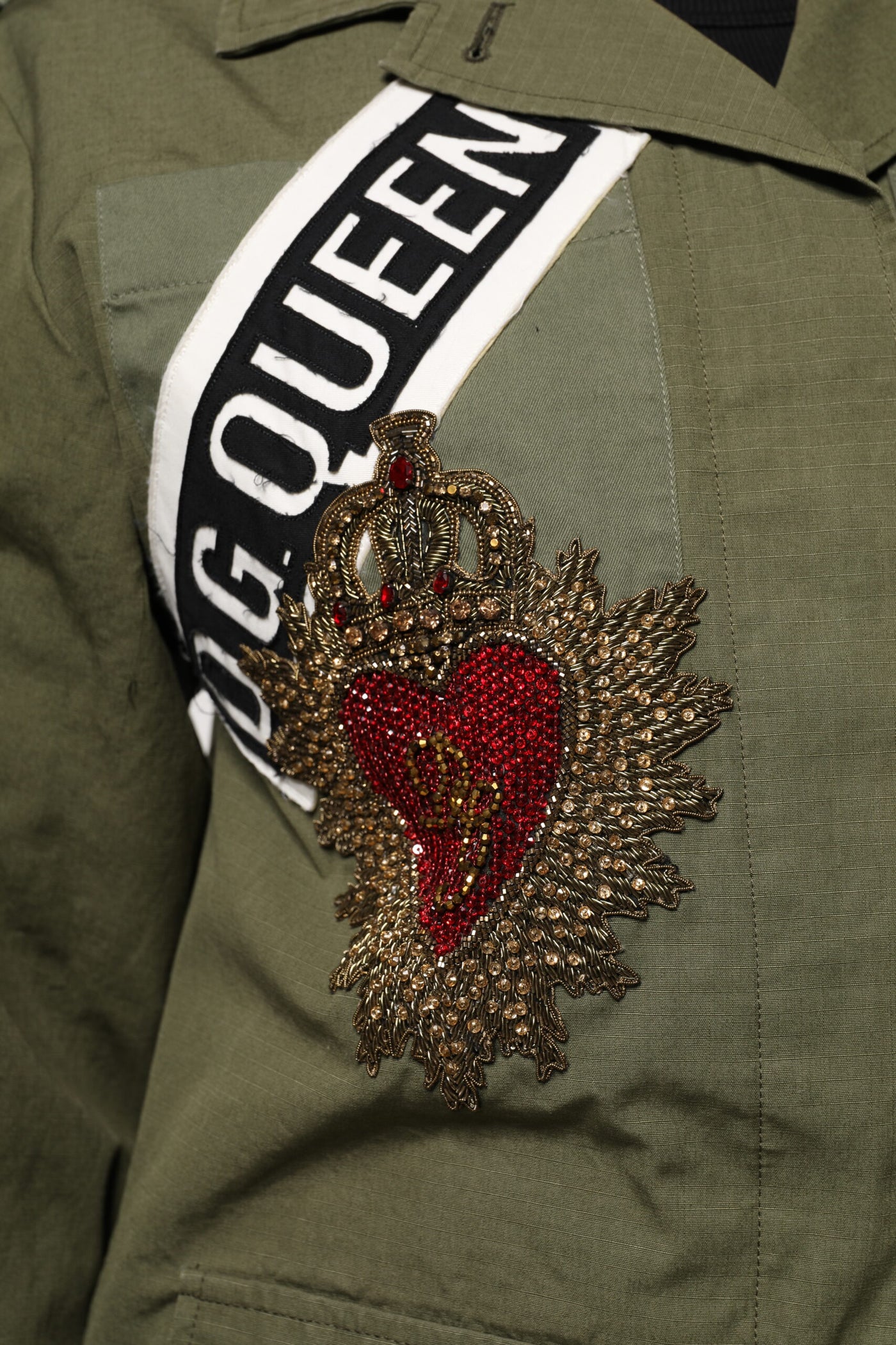 Dolce & Gabbana Militärgrüner verschnörkelter Mantel Jacke Queen