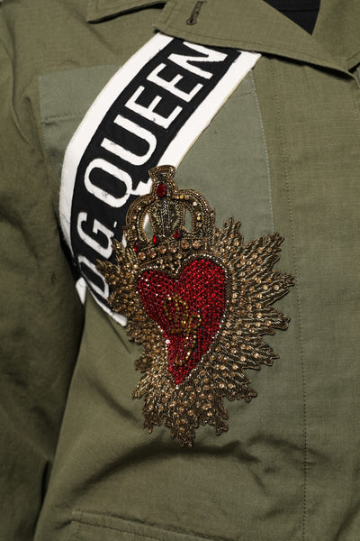 Dolce & Gabbana Militärgrüner verschnörkelter Mantel Jacke Queen