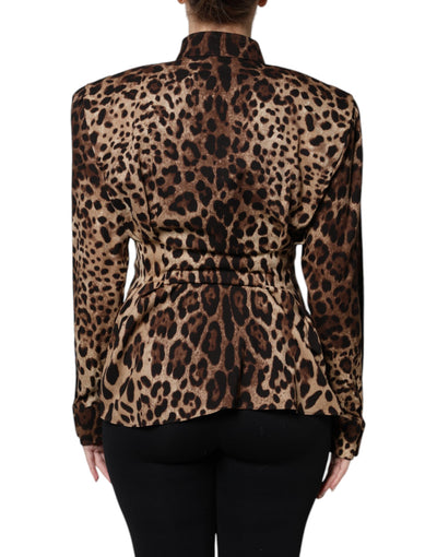 Dolce & Gabbana Brauner Leopard Seidenmantel mit Knopfleiste Jacke