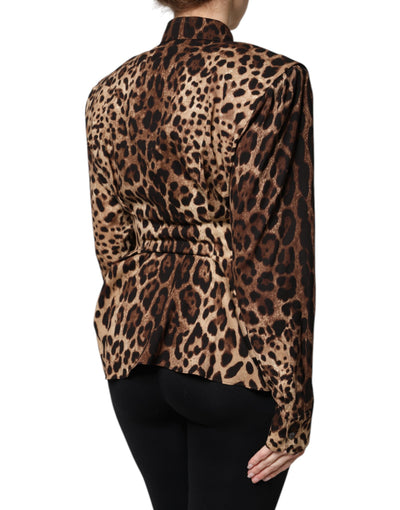 Dolce & Gabbana Brauner Leopard Seidenmantel mit Knopfleiste Jacke