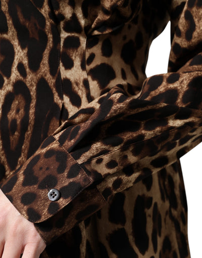 Dolce & Gabbana Brauner Leopard Seidenmantel mit Knopfleiste Jacke