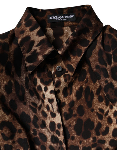 Dolce & Gabbana Brauner Leopard Seidenmantel mit Knopfleiste Jacke