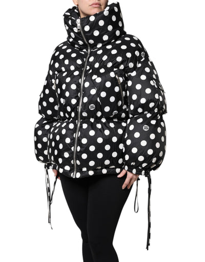 Dolce & Gabbana Schwarz-weiß gepunktete Pufferjacke mit durchgehendem Reißverschluss
