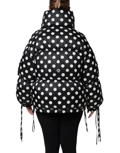 Dolce & Gabbana Schwarz-weiß gepunktete Pufferjacke mit durchgehendem Reißverschluss