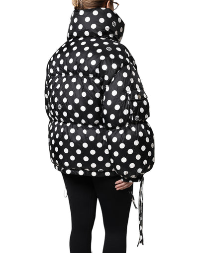 Dolce & Gabbana Schwarz-weiß gepunktete Pufferjacke mit durchgehendem Reißverschluss