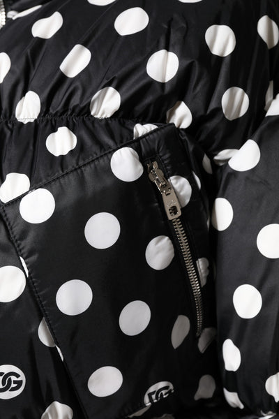 Dolce & Gabbana Schwarz-weiß gepunktete Pufferjacke mit durchgehendem Reißverschluss