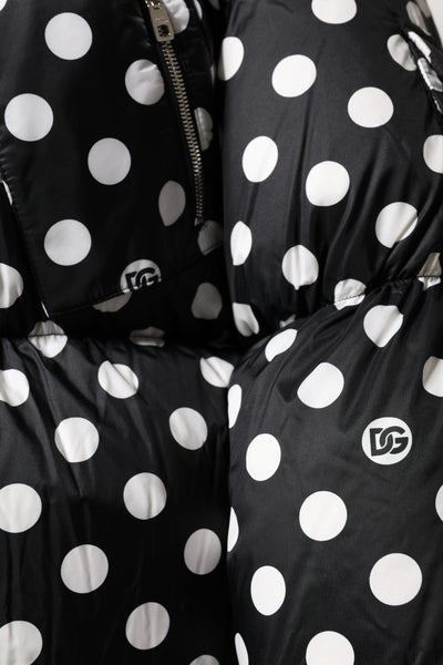 Dolce & Gabbana Schwarz-weiß gepunktete Pufferjacke mit durchgehendem Reißverschluss