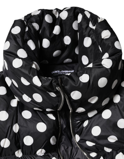 Dolce & Gabbana Schwarz-weiß gepunktete Pufferjacke mit durchgehendem Reißverschluss